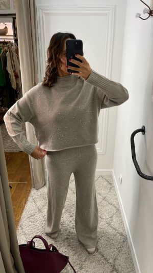 Ensemble en maille constellations beige