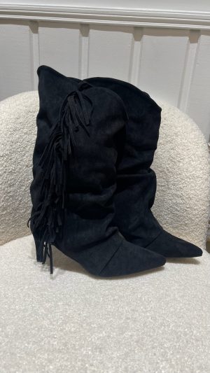 Bottines talons aiguilles frangées en suédine