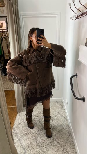 Veste à franges cloutée 100% laine