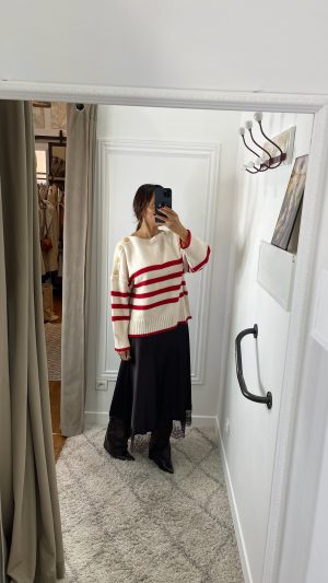 Pull en laine, rayures rouges