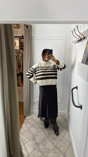 Pull en laine rayures marrons